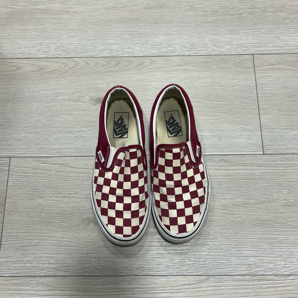 Red Vans Classic Slip-on Checkerboard Shoes